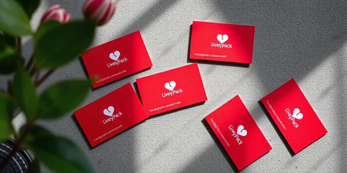 Red matte paper business cards on the floor